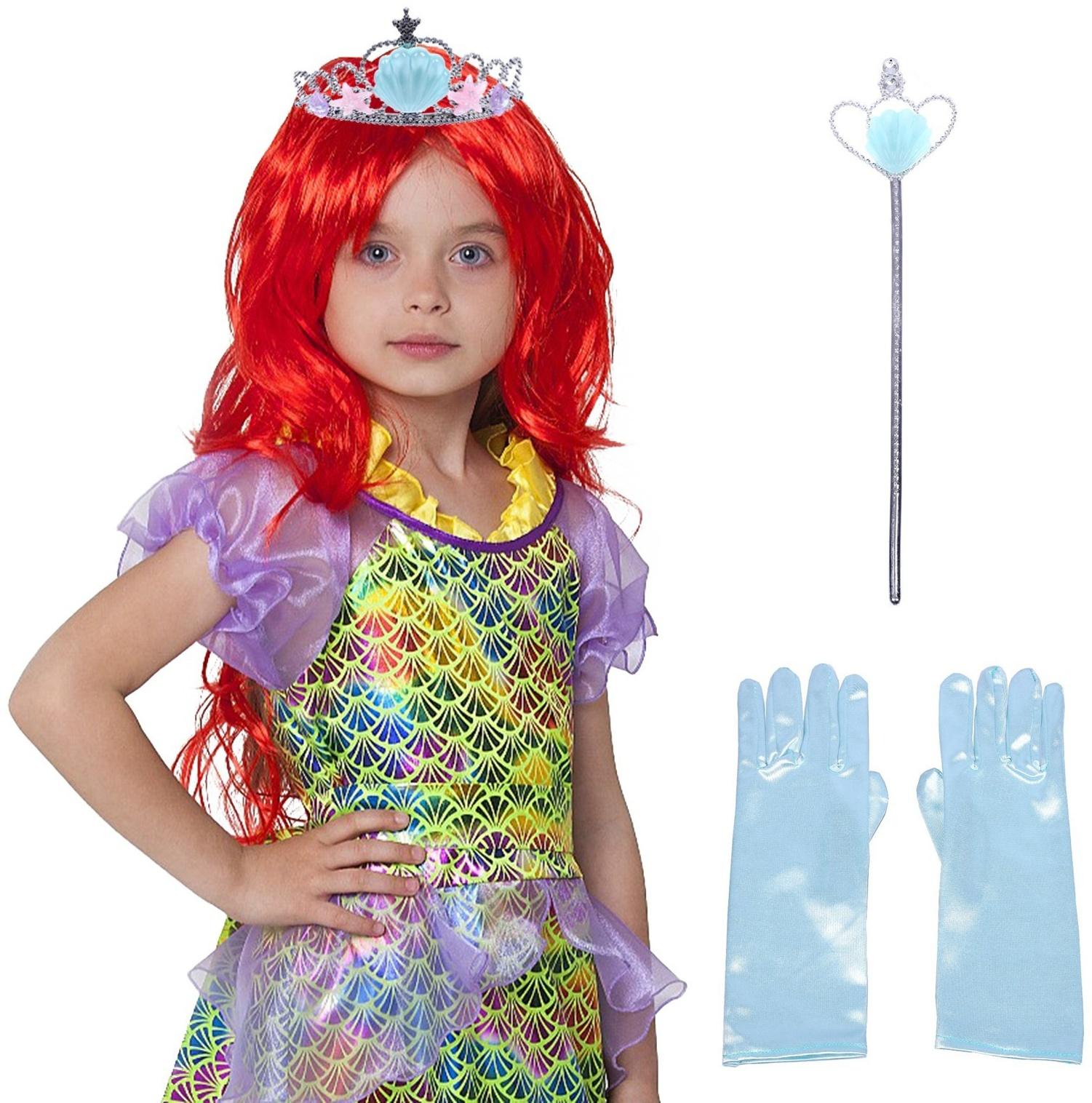 Карнавальный набор «Принцесса-русалка», корона, перчатки, жезл, парик