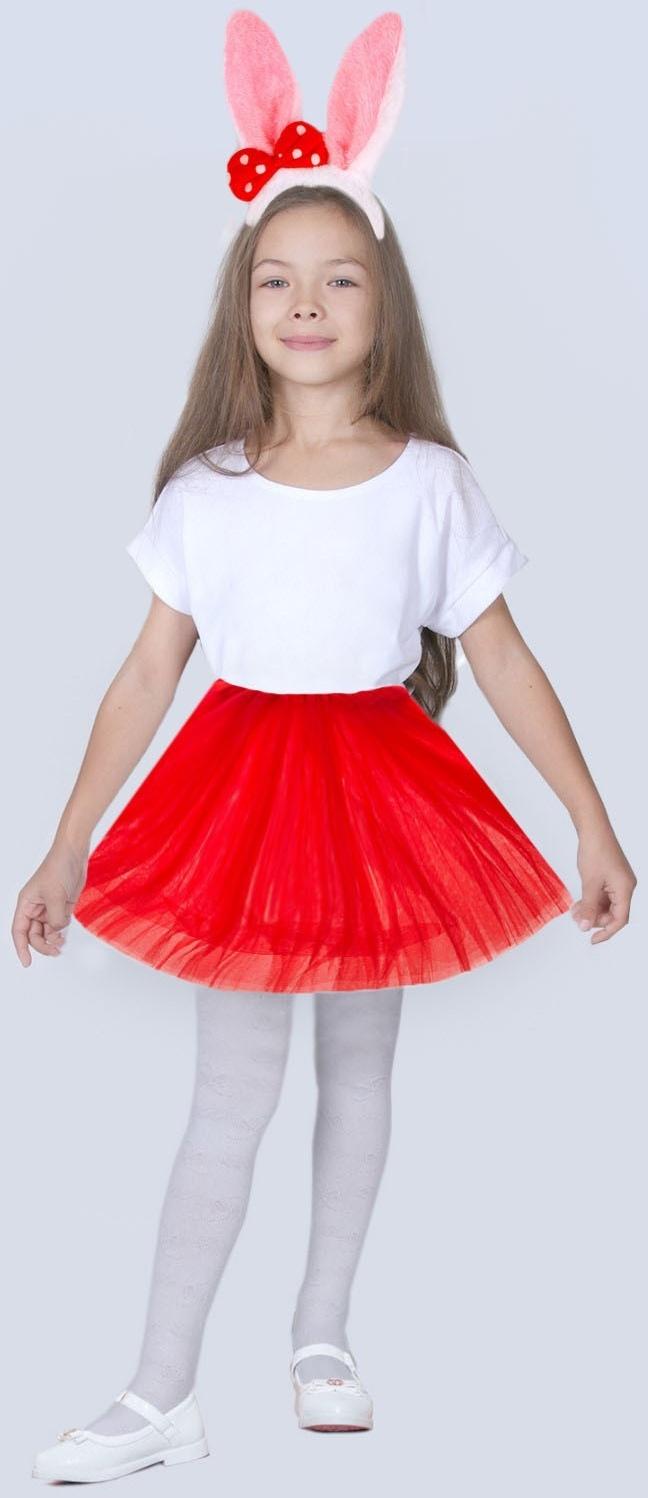 Карнавальный набор «Зайка с бантиком», ободок, юбка красная, 3-7 лет