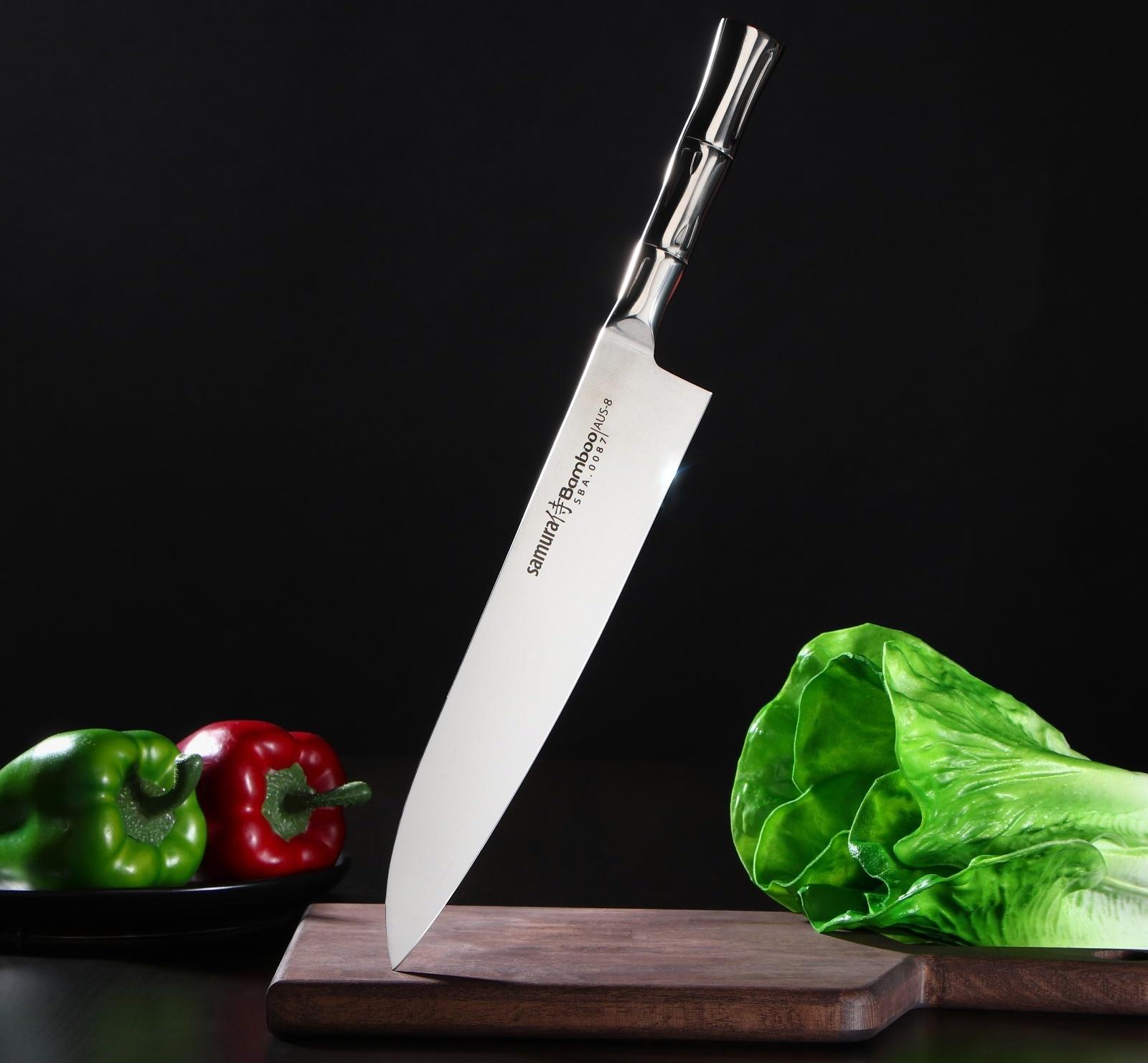 Нож кухонный Samura BAMBOO, шеф, лезвие 24 см, стальная рукоять