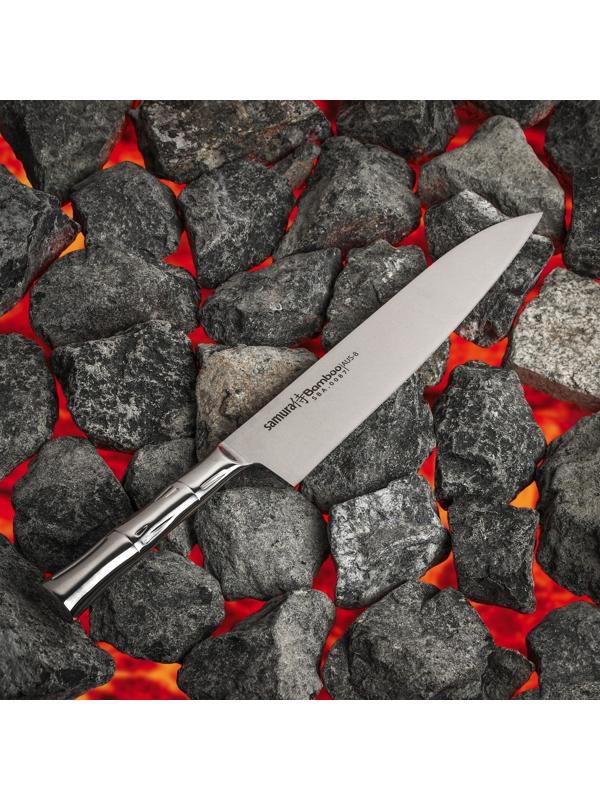 Нож кухонный Samura BAMBOO, шеф, лезвие 24 см, стальная рукоять