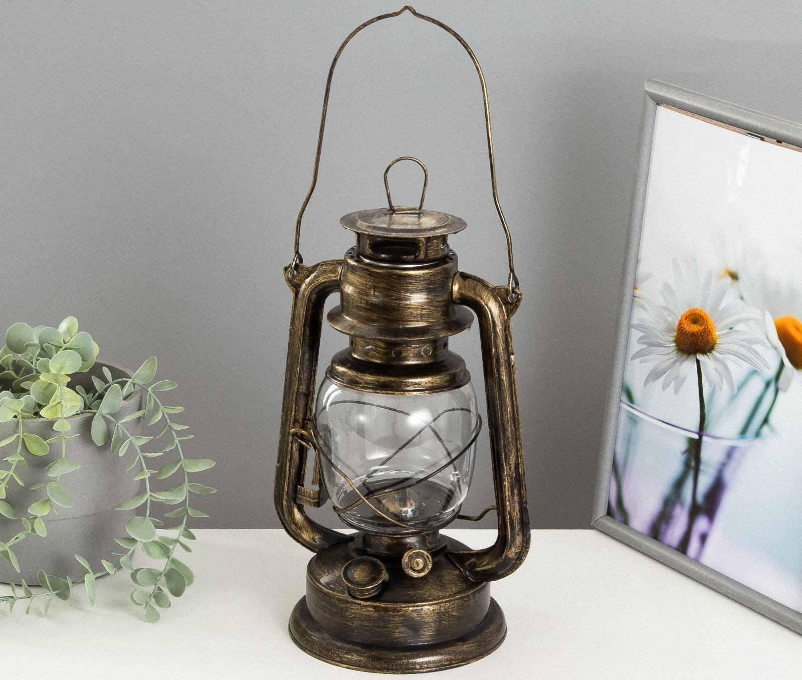 Керосиновая лампа декоративная черный с золотой патиной 14х18х27,5 см