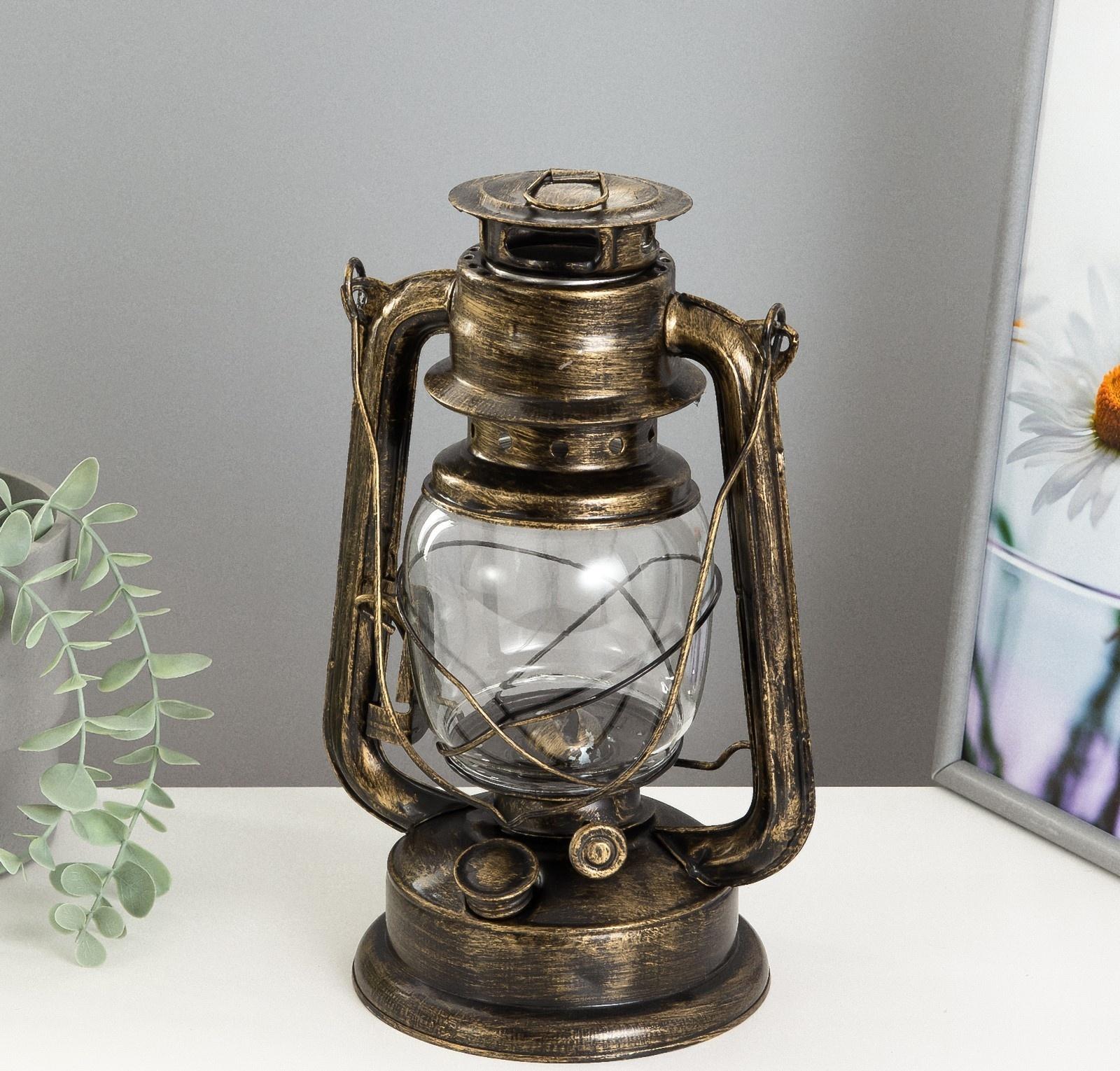 Керосиновая лампа декоративная черный с золотой патиной 14х18х27,5 см