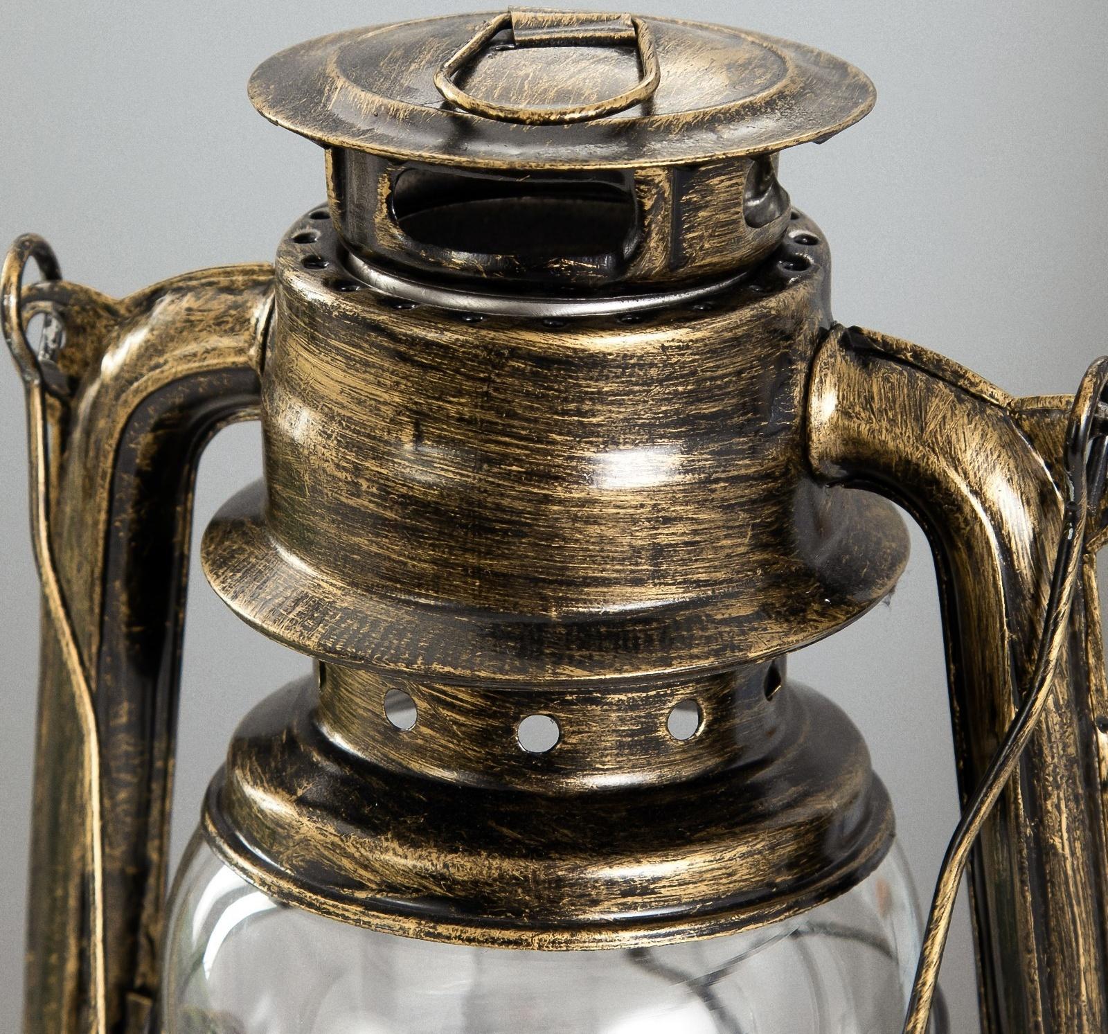 Керосиновая лампа декоративная черный с золотой патиной 14х18х27,5 см