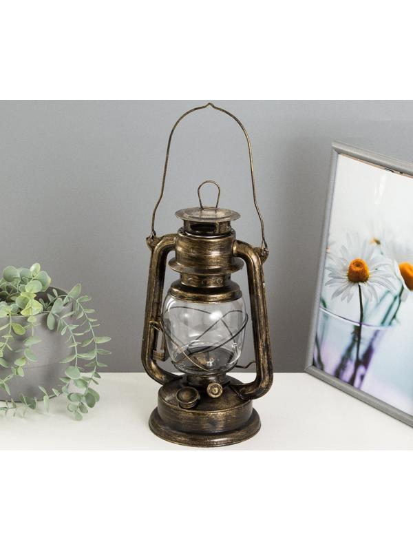 Керосиновая лампа декоративная черный с золотой патиной 14х18х27,5 см