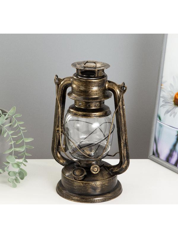 Керосиновая лампа декоративная черный с золотой патиной 14х18х27,5 см