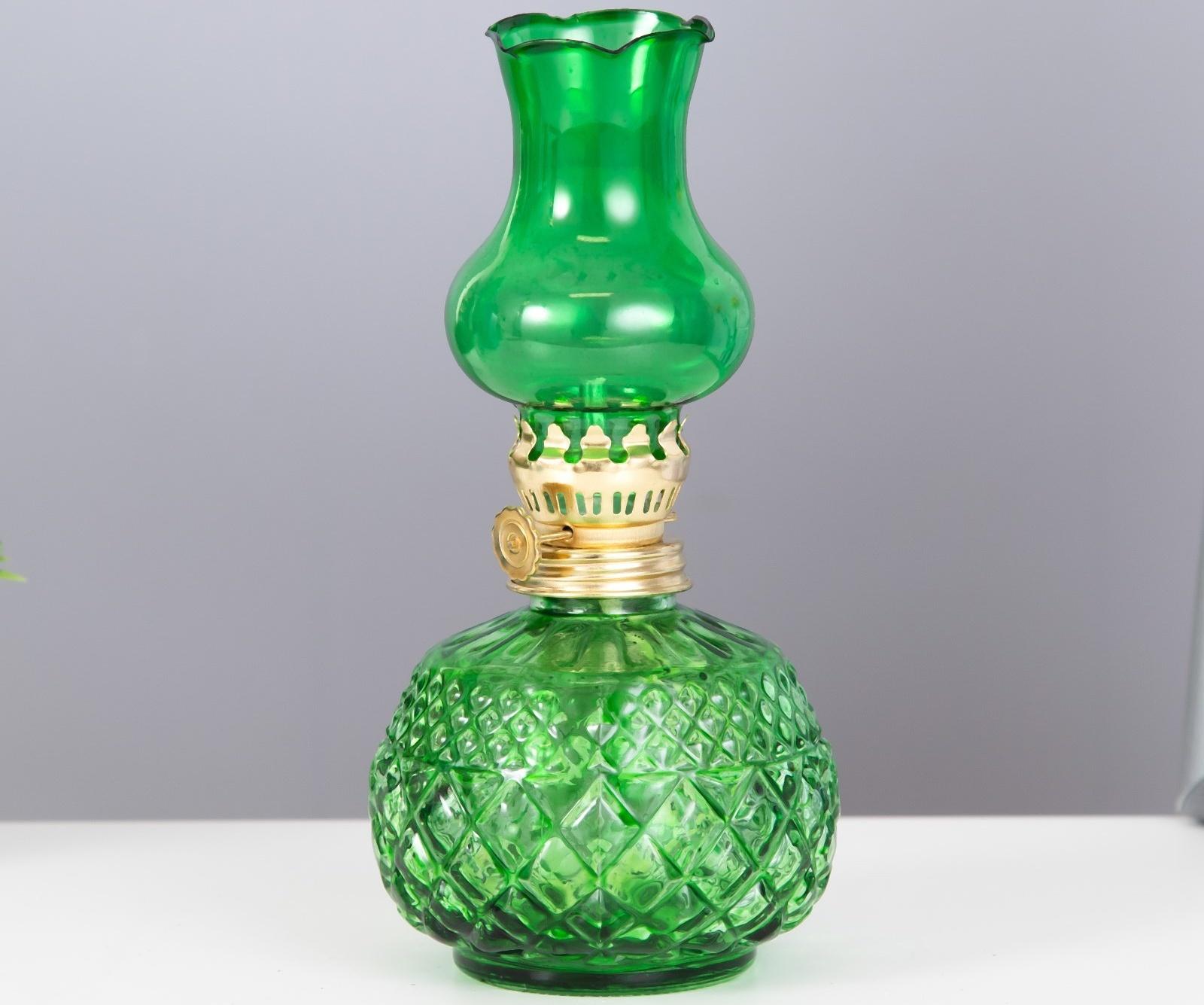 Керосиновая лампа декоративная зеленый 8,5х8,5х19 см