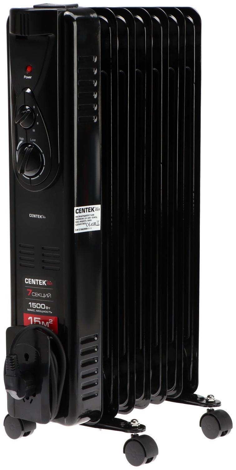 Обогреватель Centek CT-6200, масляный, напольный, 1500 Вт, 15 м², 7 секций, чёрный