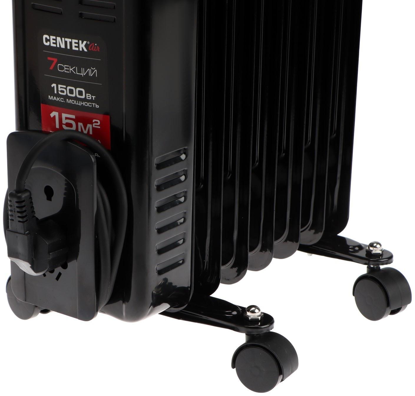 Обогреватель Centek CT-6200, масляный, напольный, 1500 Вт, 15 м², 7 секций, чёрный