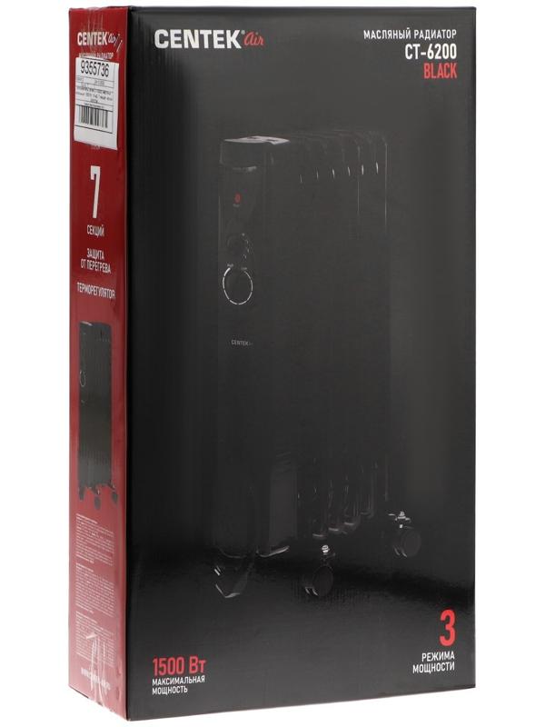 Обогреватель Centek CT-6200, масляный, напольный, 1500 Вт, 15 м², 7 секций, чёрный