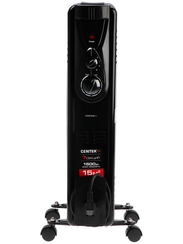 Обогреватель Centek CT-6200, масляный, напольный, 1500 Вт, 15 м², 7 секций, чёрный