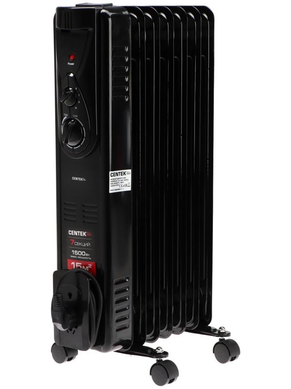 Обогреватель Centek CT-6200, масляный, напольный, 1500 Вт, 15 м², 7 секций, чёрный