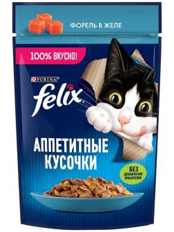 Влажный корм Felix Аппетитные кусочки для кошек, форель в желе, пауч 75 г