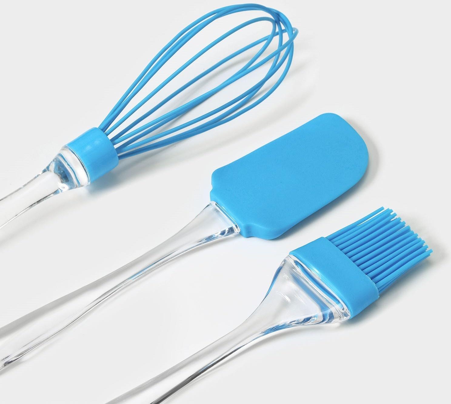 Набор для выпечки Доляна «Лёд. Макси», 3 предмета: лопатка, кисть, венчик, цвет голубой
