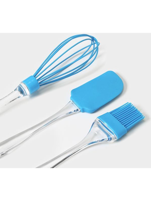 Набор для выпечки Доляна «Лёд. Макси», 3 предмета: лопатка, кисть, венчик, цвет голубой