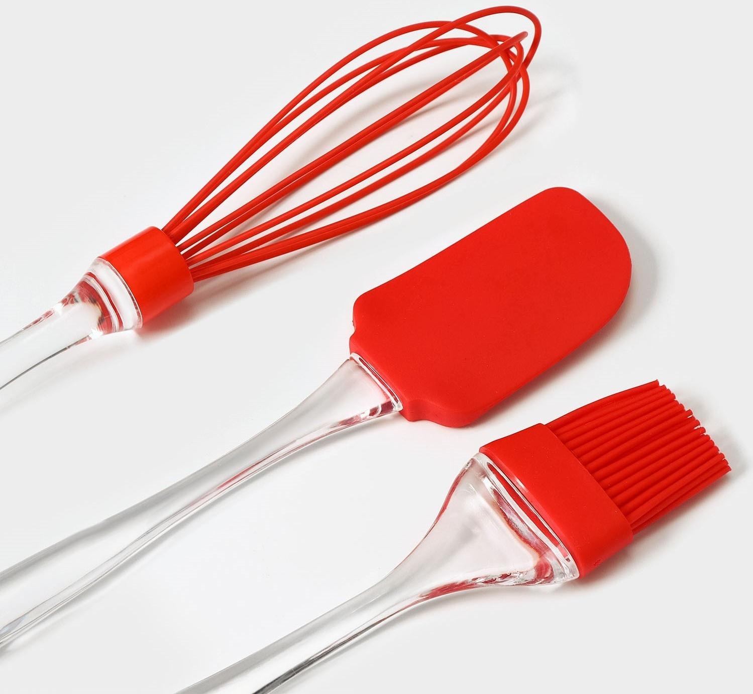 Набор для выпечки Доляна «Лёд. Макси», 3 предмета: лопатка, кисть, венчик, цвет красный