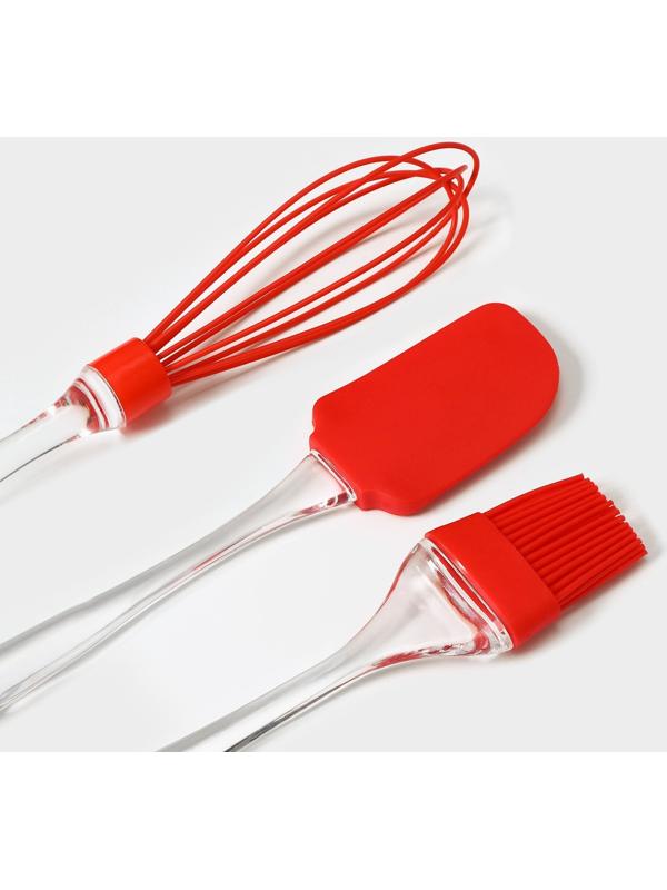 Набор для выпечки Доляна «Лёд. Макси», 3 предмета: лопатка, кисть, венчик, цвет красный