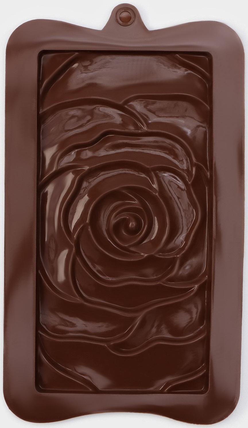 Форма силиконовая для льда и кондитерских украшений Доляна «Роза», 17,5×10,5×1 см, цвет шоколадный