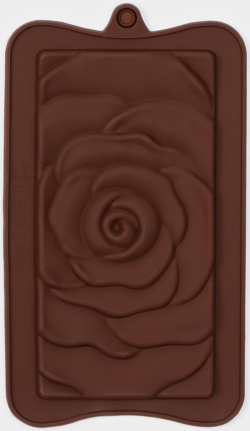 Форма силиконовая для льда и кондитерских украшений Доляна «Роза», 17,5×10,5×1 см, цвет шоколадный