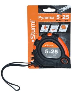 Рулетка STURM, 5 м х 25 мм, стальная лента, закрытый корпус, магнитный зацеп