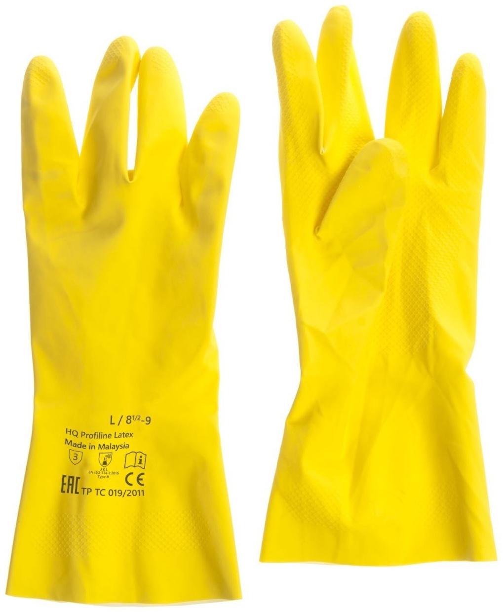 Перчатки латексные многоразовые желтые, размер L