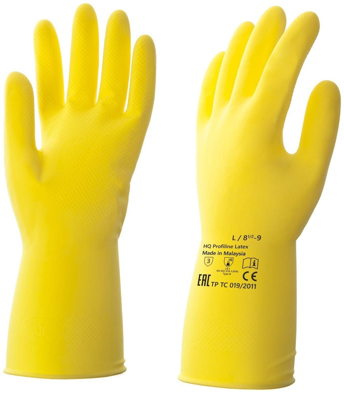 Перчатки латексные многоразовые желтые, размер L