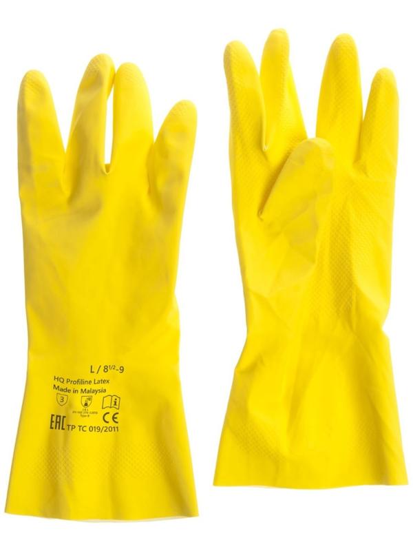 Перчатки латексные многоразовые желтые, размер L