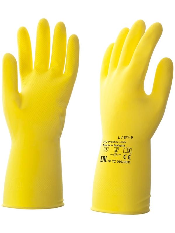 Перчатки латексные многоразовые желтые, размер L