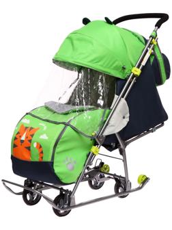 Санки-коляска «Наши детки 4-2», цвет лимонный, рисунок с тигром