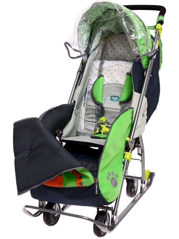 Санки-коляска «Наши детки 4-2», цвет лимонный, рисунок с тигром