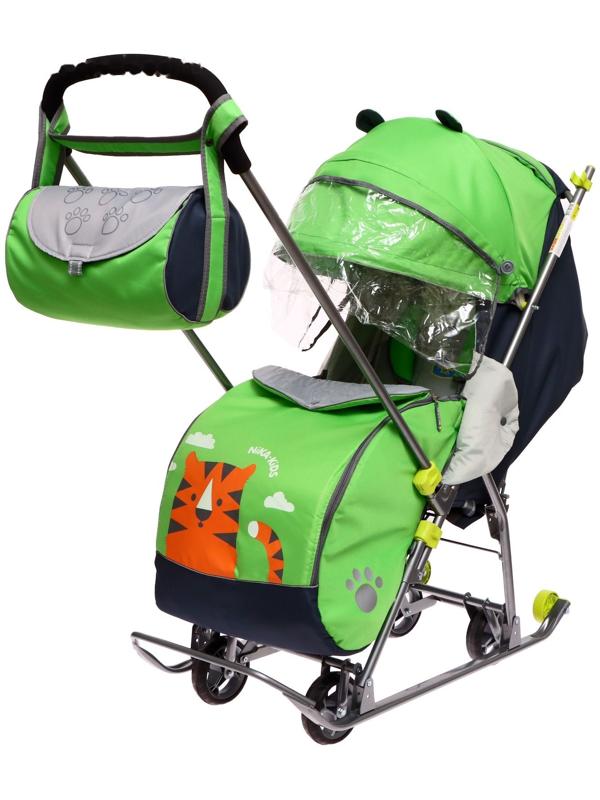 Санки-коляска «Наши детки 4-2», цвет лимонный, рисунок с тигром