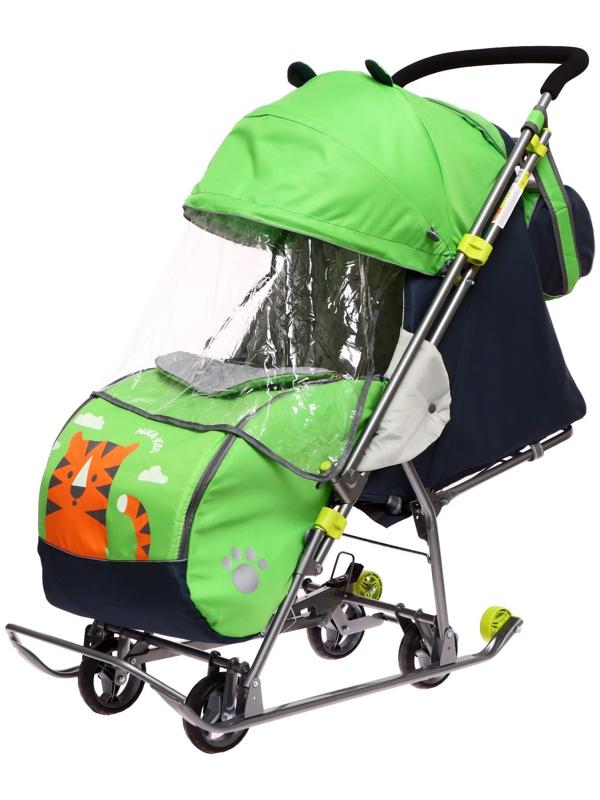 Санки-коляска «Наши детки 4-2», цвет лимонный, рисунок с тигром