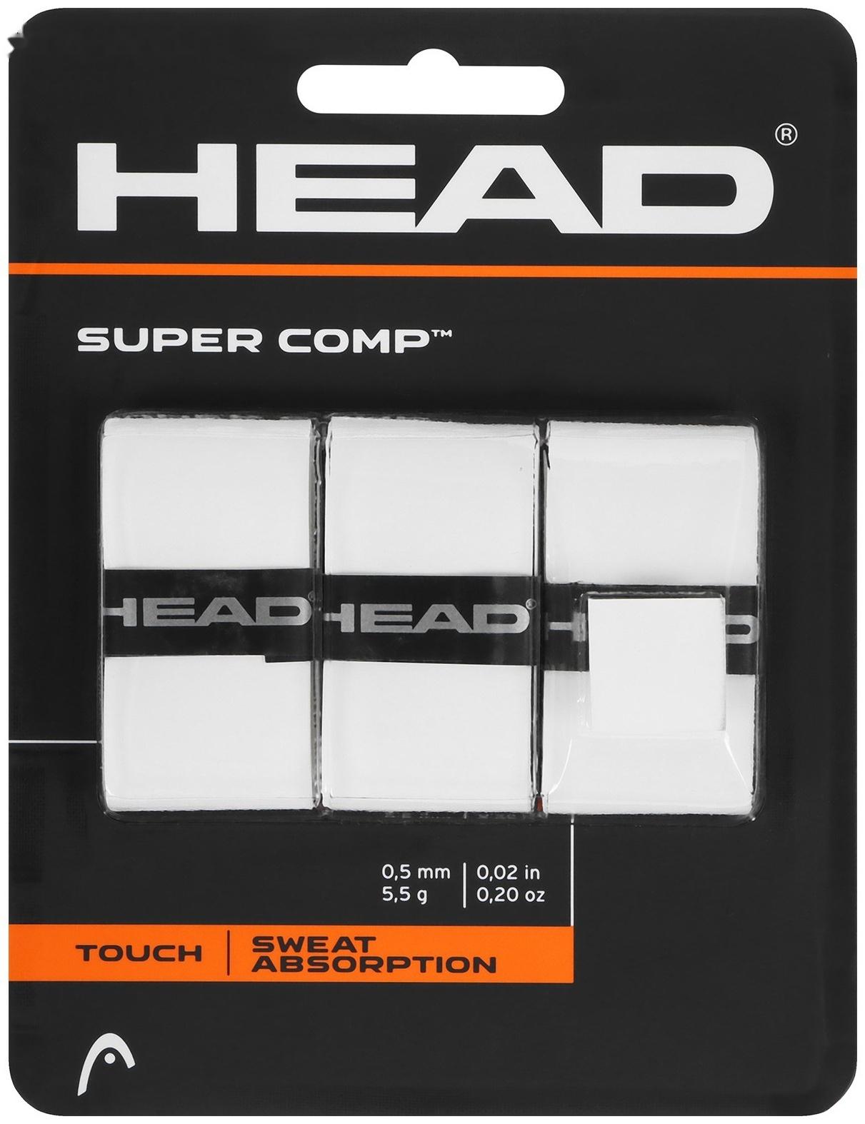 Намотка овергрип для теннисной ракетки Head Super Comp, 285088-WH, 0,5 мм, 3 шт., цвет белый