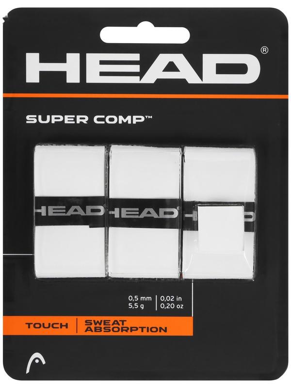 Намотка овергрип для теннисной ракетки Head Super Comp, 285088-WH, 0,5 мм, 3 шт., цвет белый