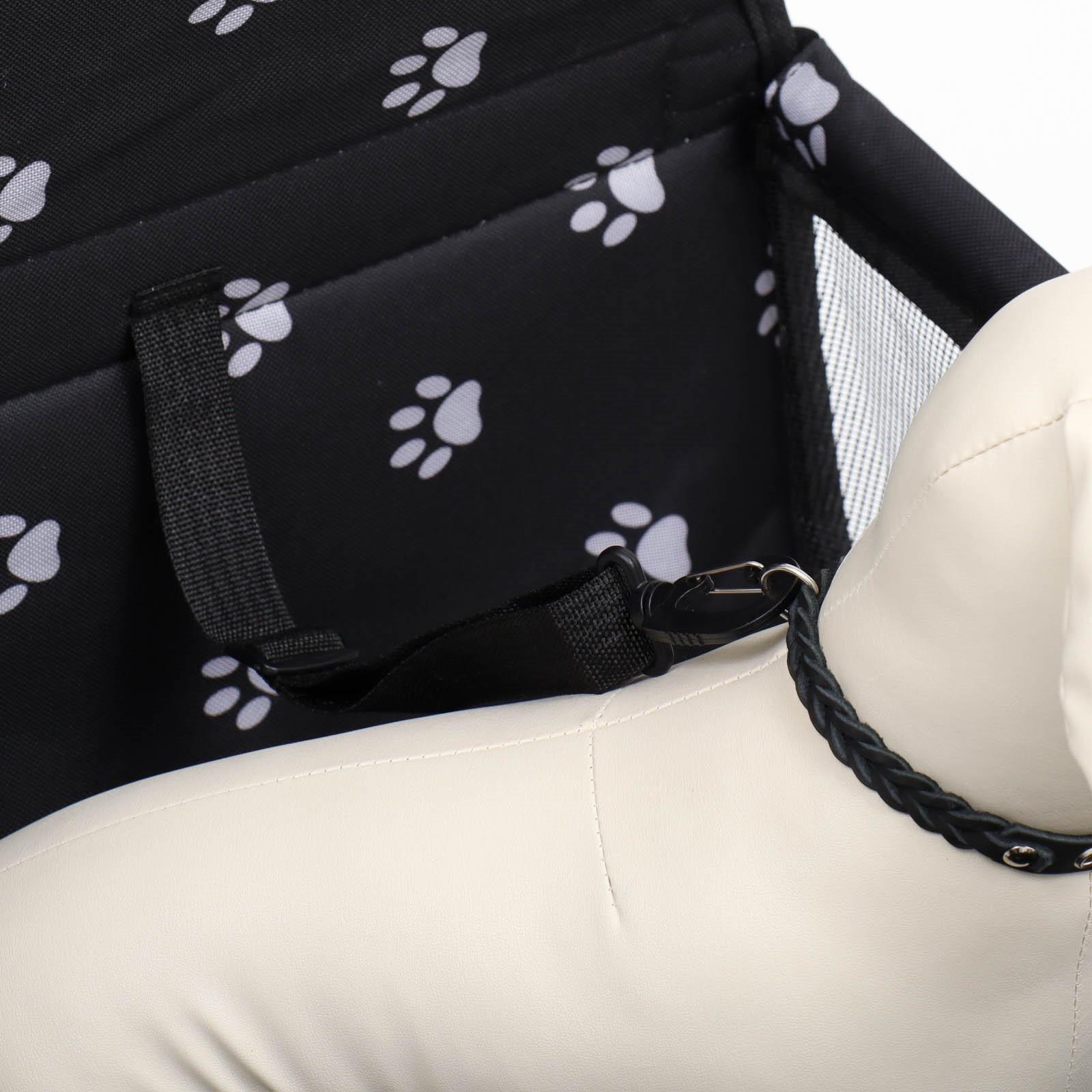 Автокресло для животных 40*30*25 см, чёрное с белыми лапками