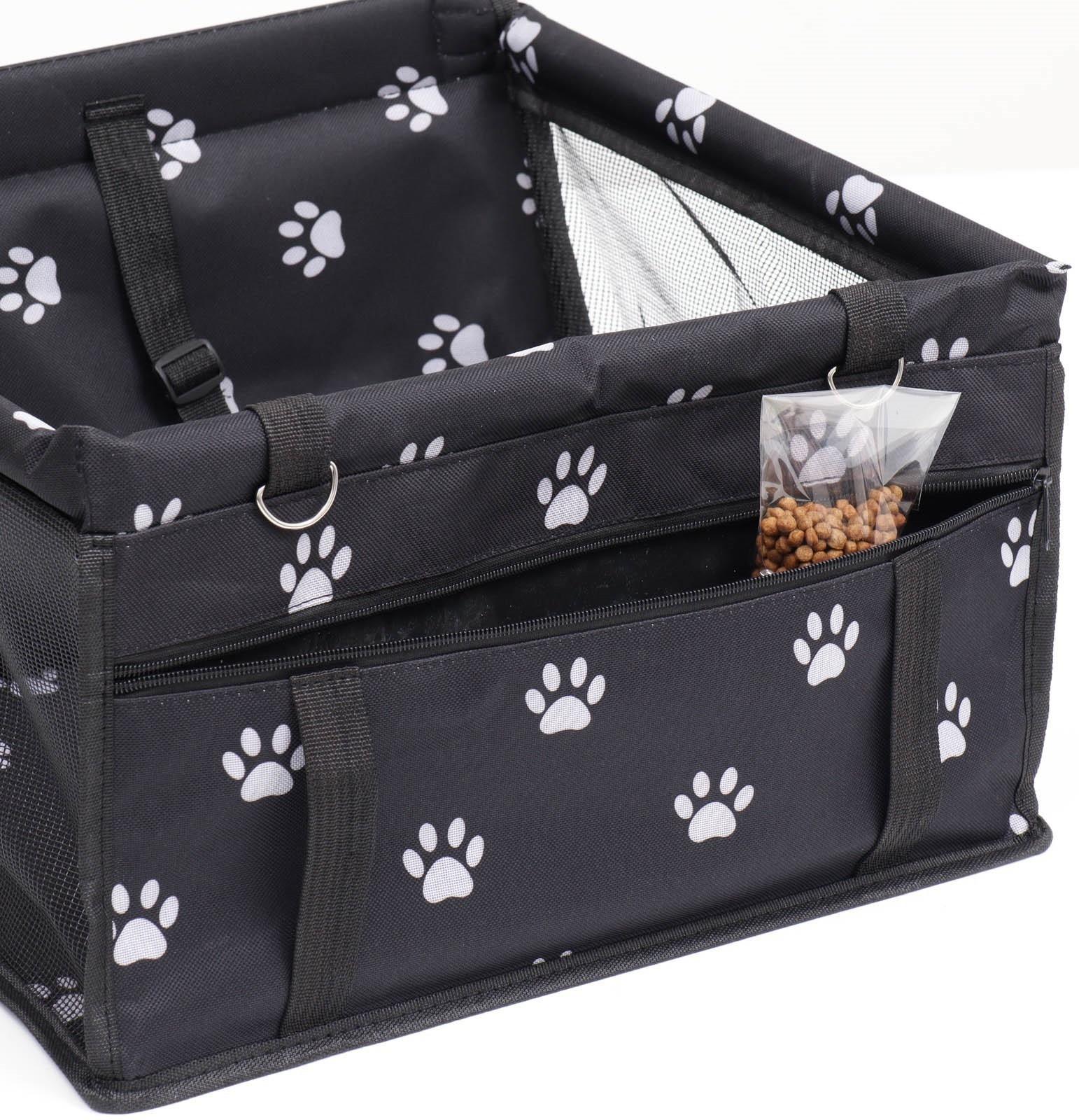 Автокресло для животных 40*30*25 см, чёрное с белыми лапками