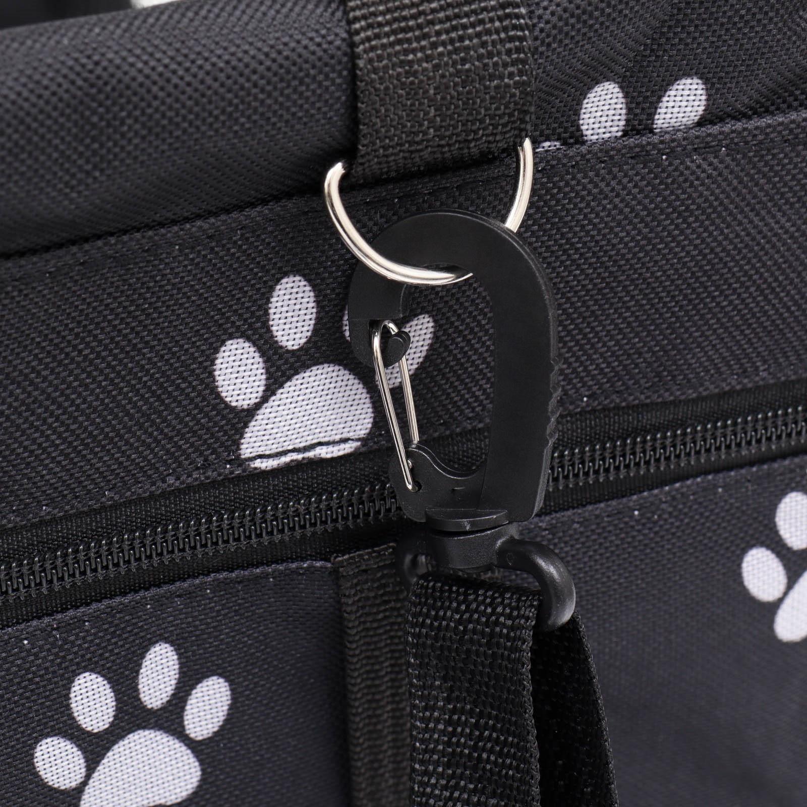 Автокресло для животных 40*30*25 см, чёрное с белыми лапками