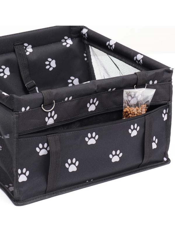 Автокресло для животных 40*30*25 см, чёрное с белыми лапками