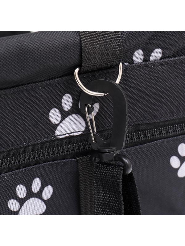 Автокресло для животных 40*30*25 см, чёрное с белыми лапками