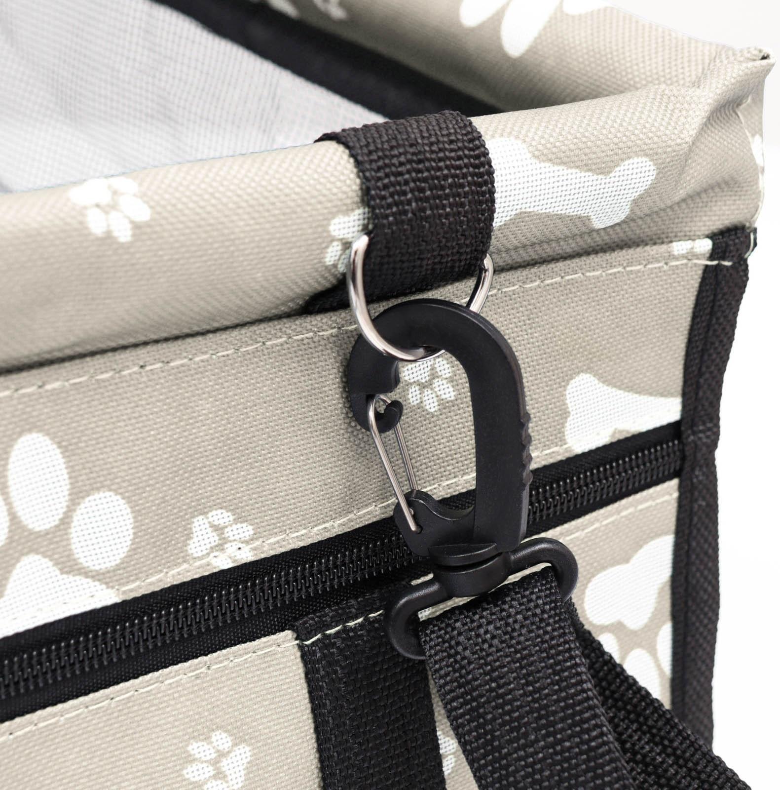 Автокресло для животных 40*30*25 см, серое с белыми лапками и косточками