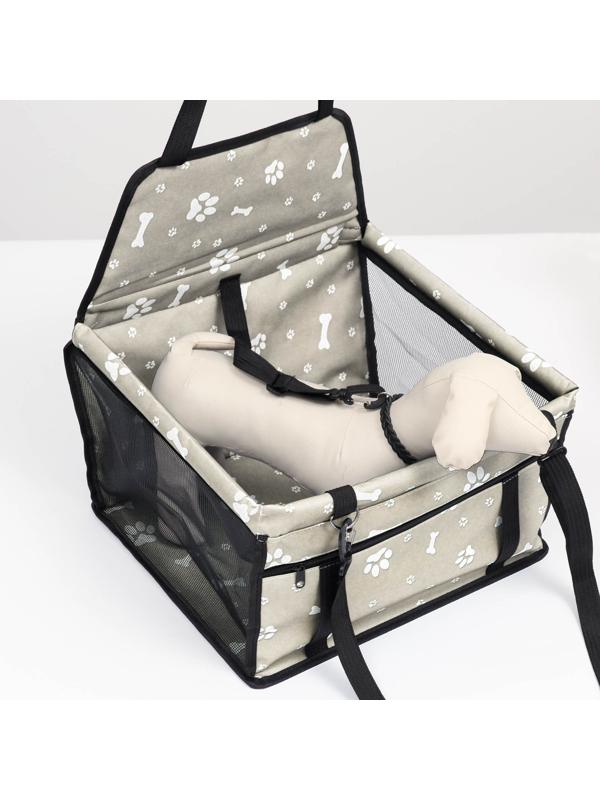Автокресло для животных 40*30*25 см, серое с белыми лапками и косточками