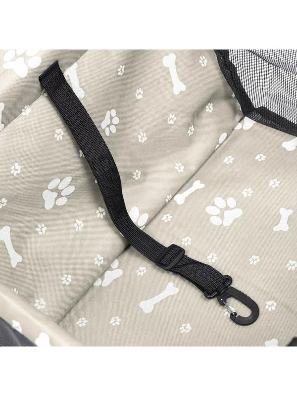 Автокресло для животных 40*30*25 см, серое с белыми лапками и косточками