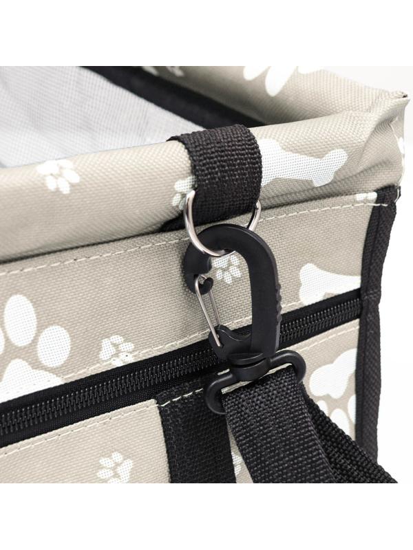 Автокресло для животных 40*30*25 см, серое с белыми лапками и косточками