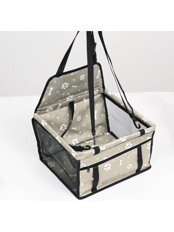 Автокресло для животных 40*30*25 см, серое с белыми лапками и косточками