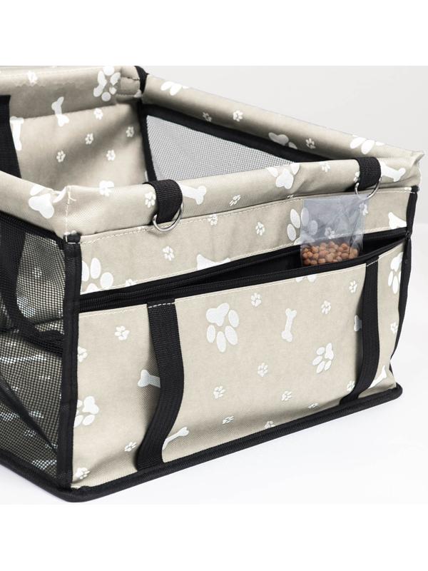 Автокресло для животных 40*30*25 см, серое с белыми лапками и косточками