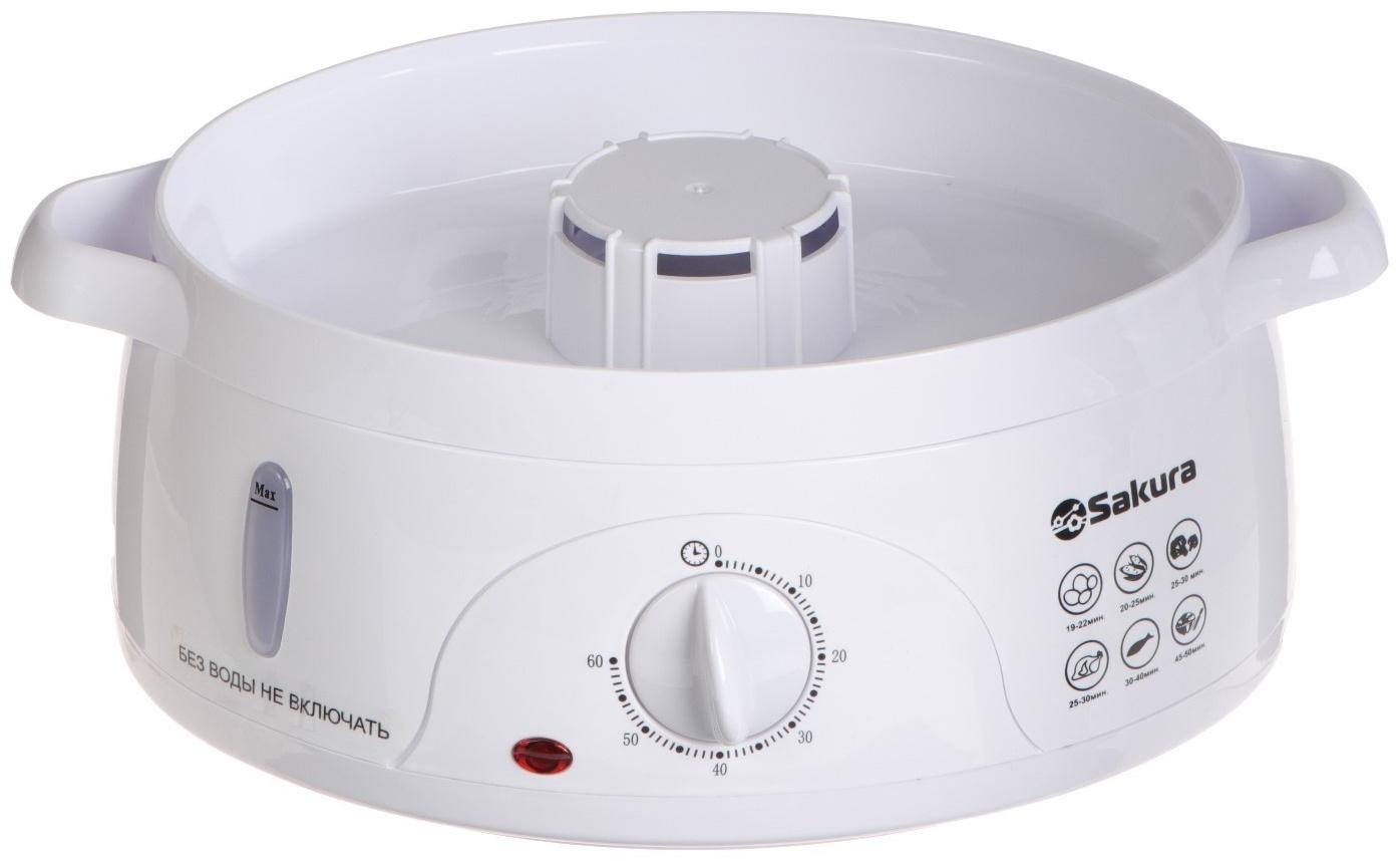Пароварка Sakura SA-7214, электрическая, 800 Вт, 9 л, 3 яруса, белая