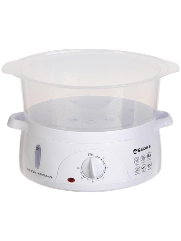 Пароварка Sakura SA-7214, электрическая, 800 Вт, 9 л, 3 яруса, белая