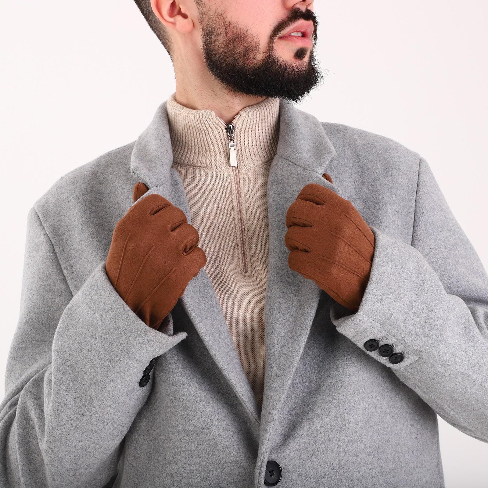 Перчатки мужские, безразмерные, без утеплителя, цвет светло-коричневый