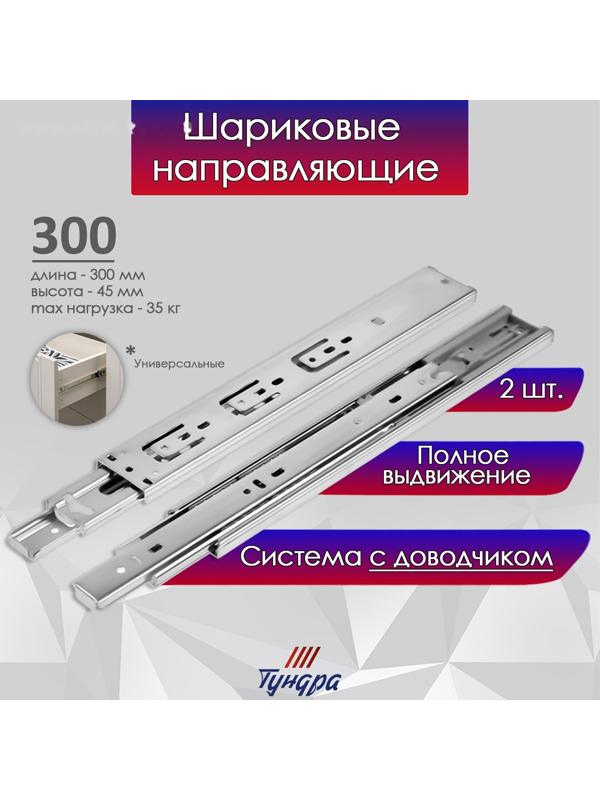 Шариковые направляющие ТУНДРА, с доводчиком 4510, L=300 мм. H=45 мм. 2 шт