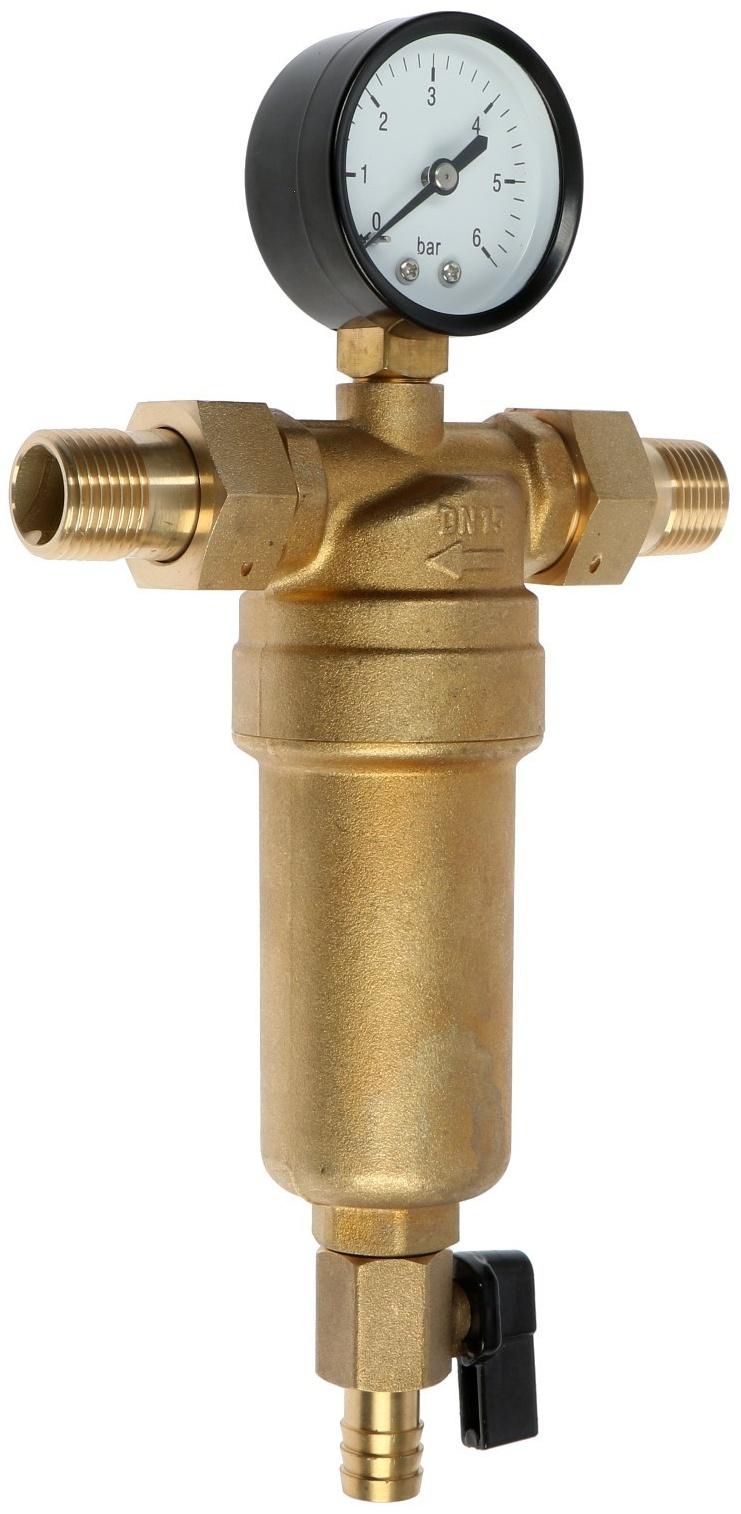 Фильтр механической очистки STT, 1/2″, с манометром, горячая вода, латунь
