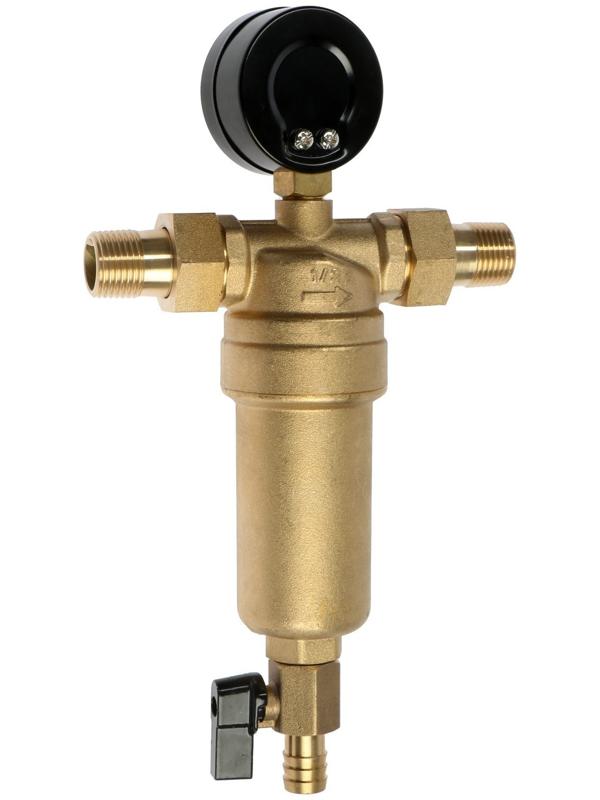Фильтр механической очистки STT, 1/2″, с манометром, горячая вода, латунь